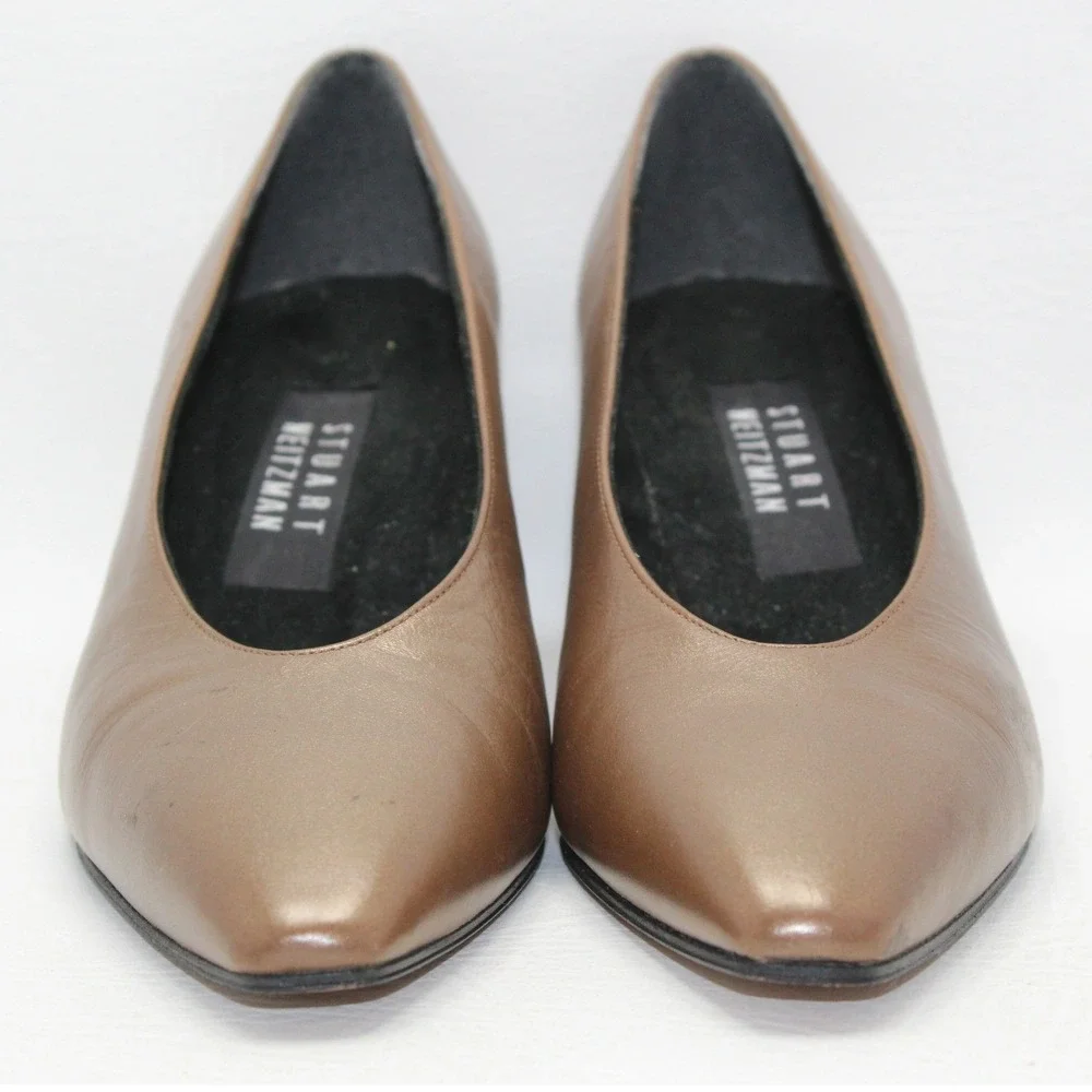 Vintage Stuart Weitzman Women Bronze Metallic Leather Chain Block Pumps 7.5B